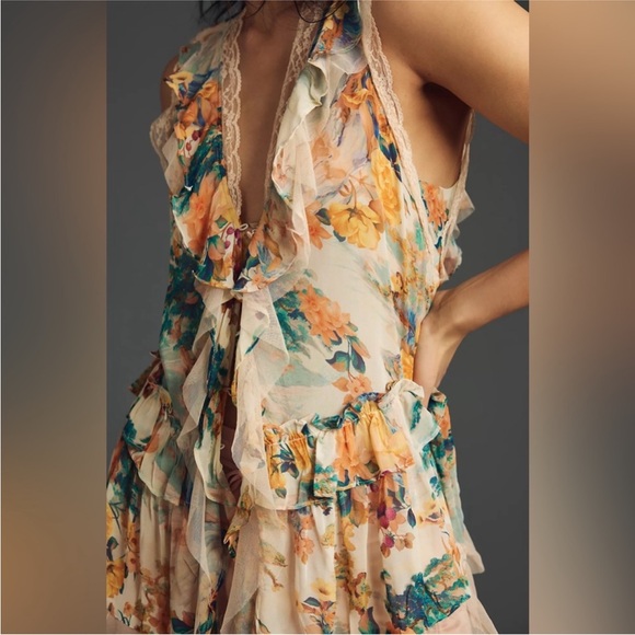 By Anthropologie Sleeveless Trailing Ruffle Blouse S NWT - Picture 2 of 16